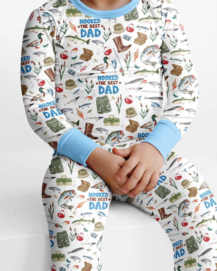 Hooked The Best Dad Daddy & Me Matching Bamboo Two Piece Long Sleeve Pajama Set