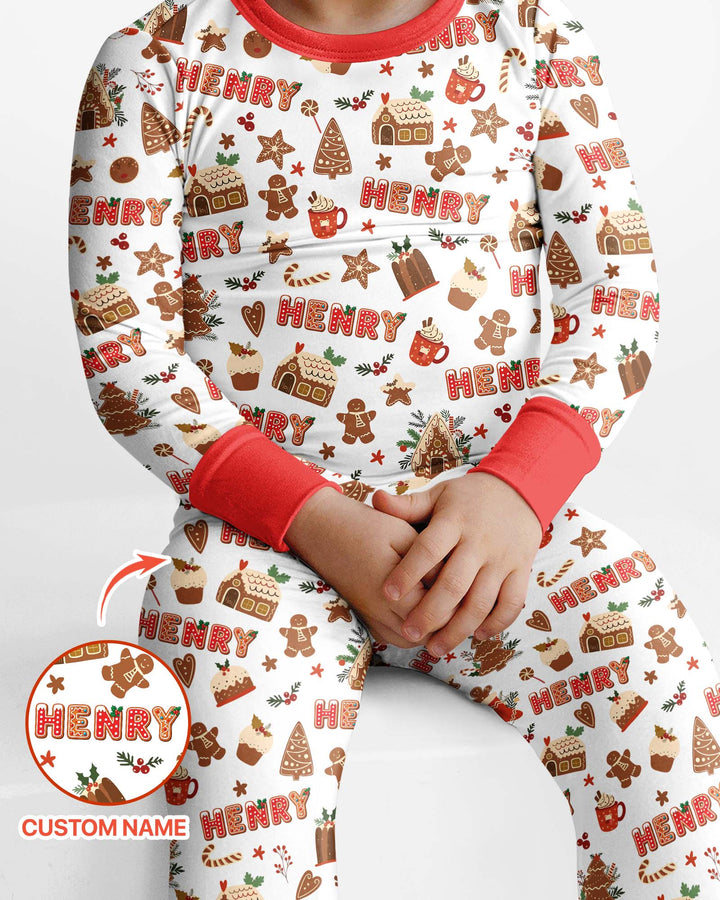 Personalized Gingerbread Christmas Bamboo Two Piece Long Sleeve Pajama Set