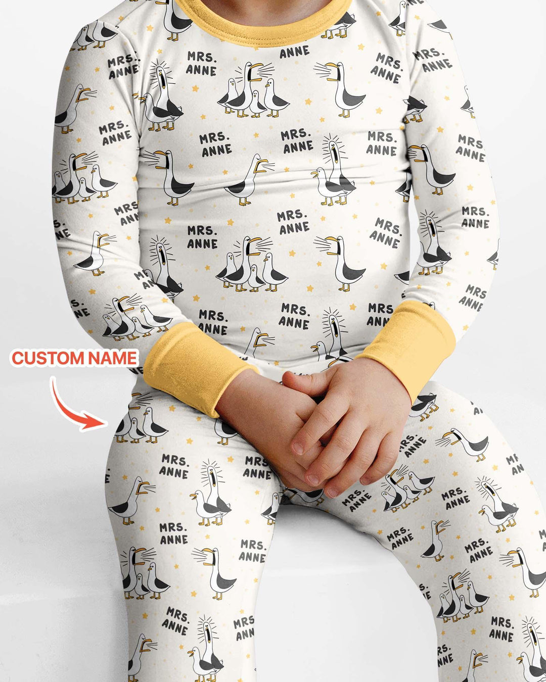 Custom Funny Seagulls Teacher Bamboo Two Piece Long Sleeve Pajama Set