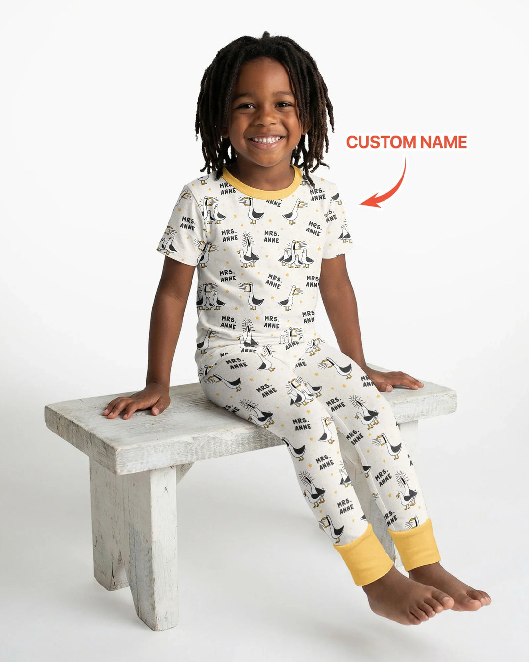 Custom Funny Seagulls Teacher Bamboo Two Piece Short Sleeve Pajama Set