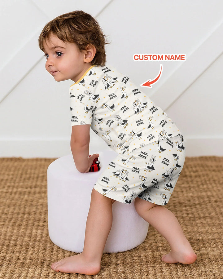 Custom Funny Seagulls Teacher Bamboo Two Piece Short Sleeve Shorts Pajama Set