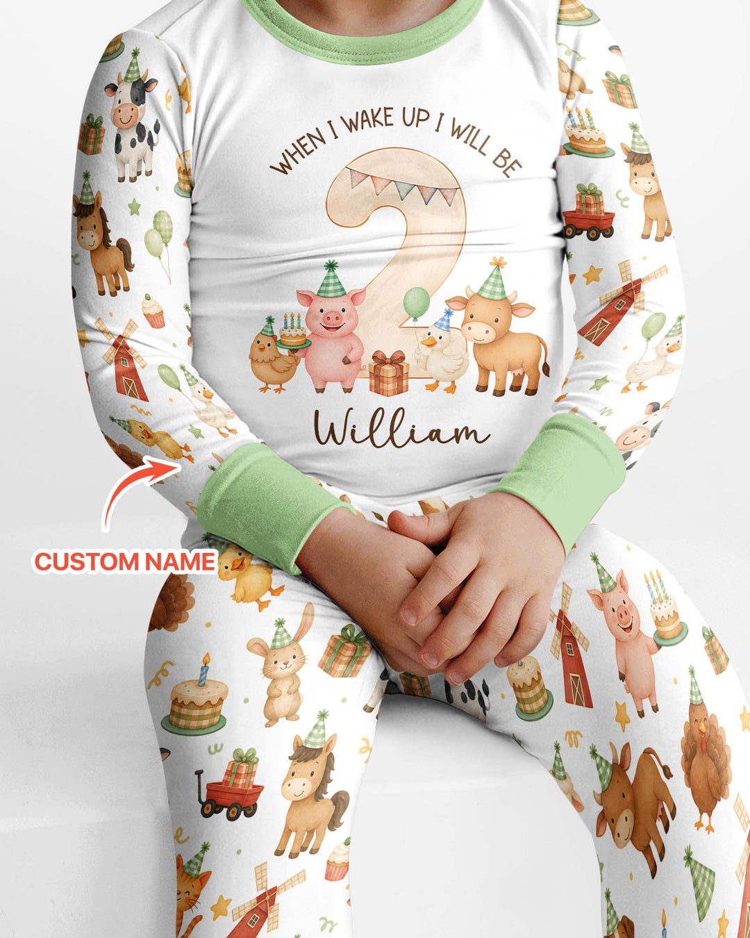 Personalized Farm Animals When I Wake Up I Will Be Birthday Bamboo Two Piece Long Sleeve Pajama Set