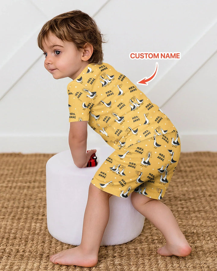 Custom Funny Seagulls Teacher Bamboo Two Piece Short Sleeve Shorts Pajama Set