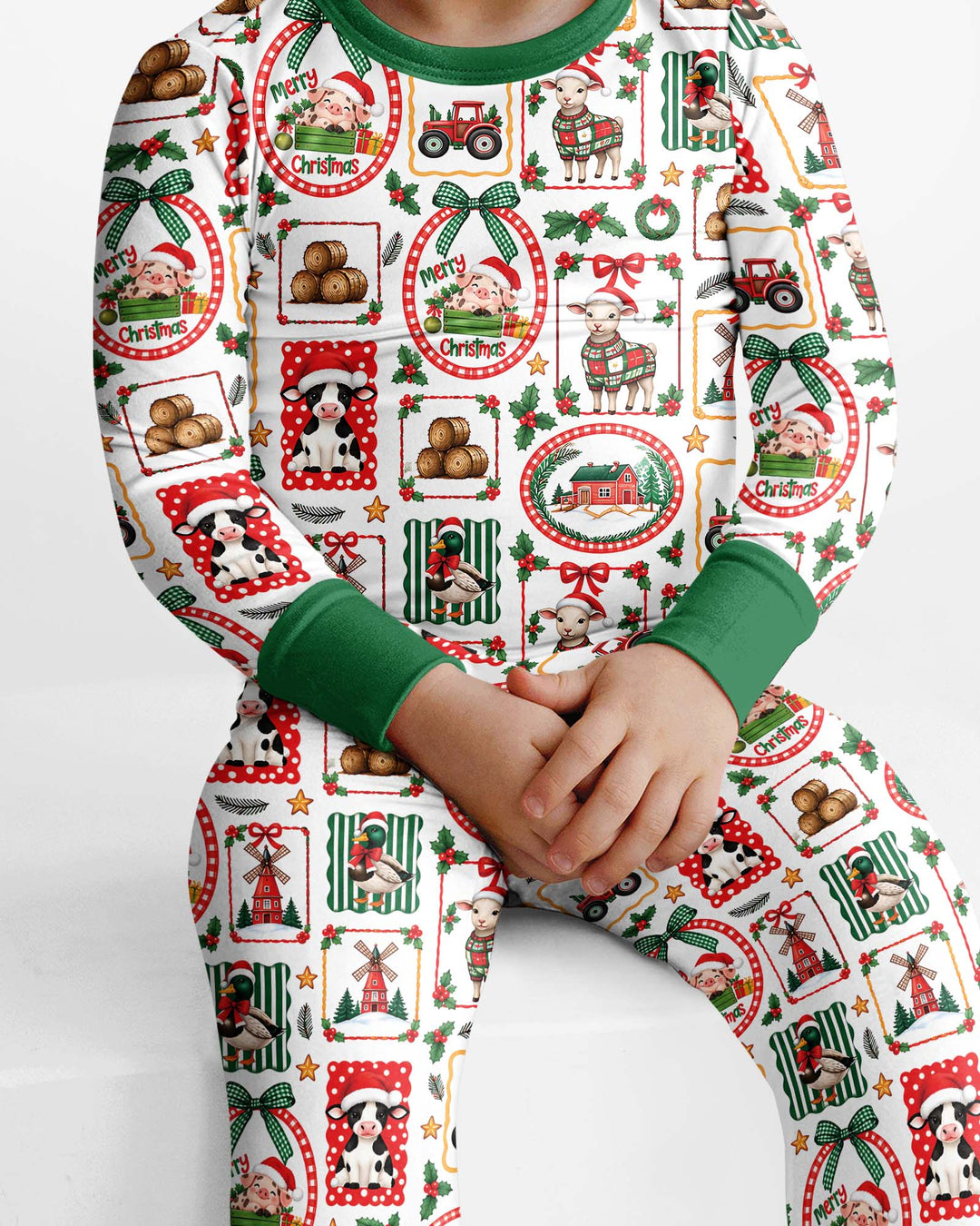 Christmas Farm Animals Bamboo Two Piece Long Sleeve Pajama Set