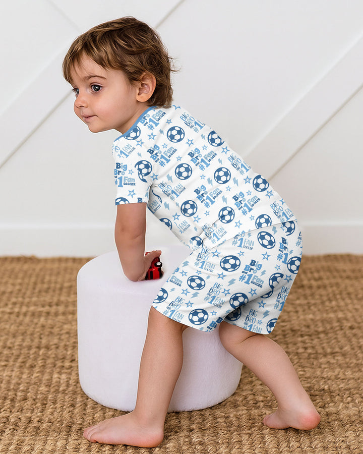 Little Sister and Bro #1 Fan Soccer Bamboo Two Piece Short Sleeve Shorts Pajama Set