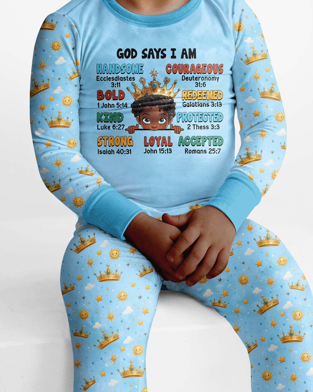 God Says I Am Afro  Boy  Bamboo Two Piece Long Sleeve Pajama Set