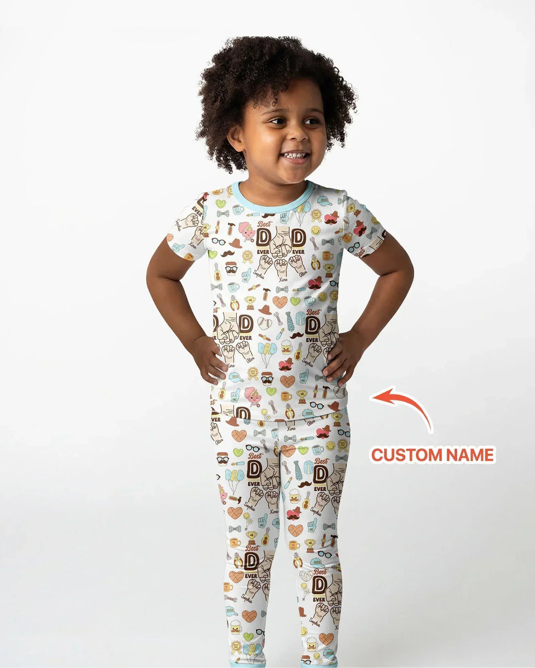 Custom Kids Name Best Dad Ever Bamboo Two Piece Short Sleeve Pajama Set