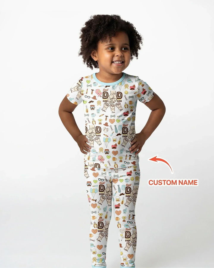 Custom Kids Name Best Dad Ever Bamboo Two Piece Short Sleeve Pajama Set