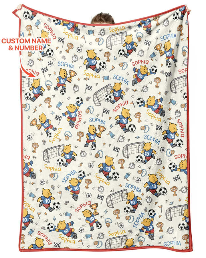 Personalized Classic Bear World Soccer Bamboo Blanket