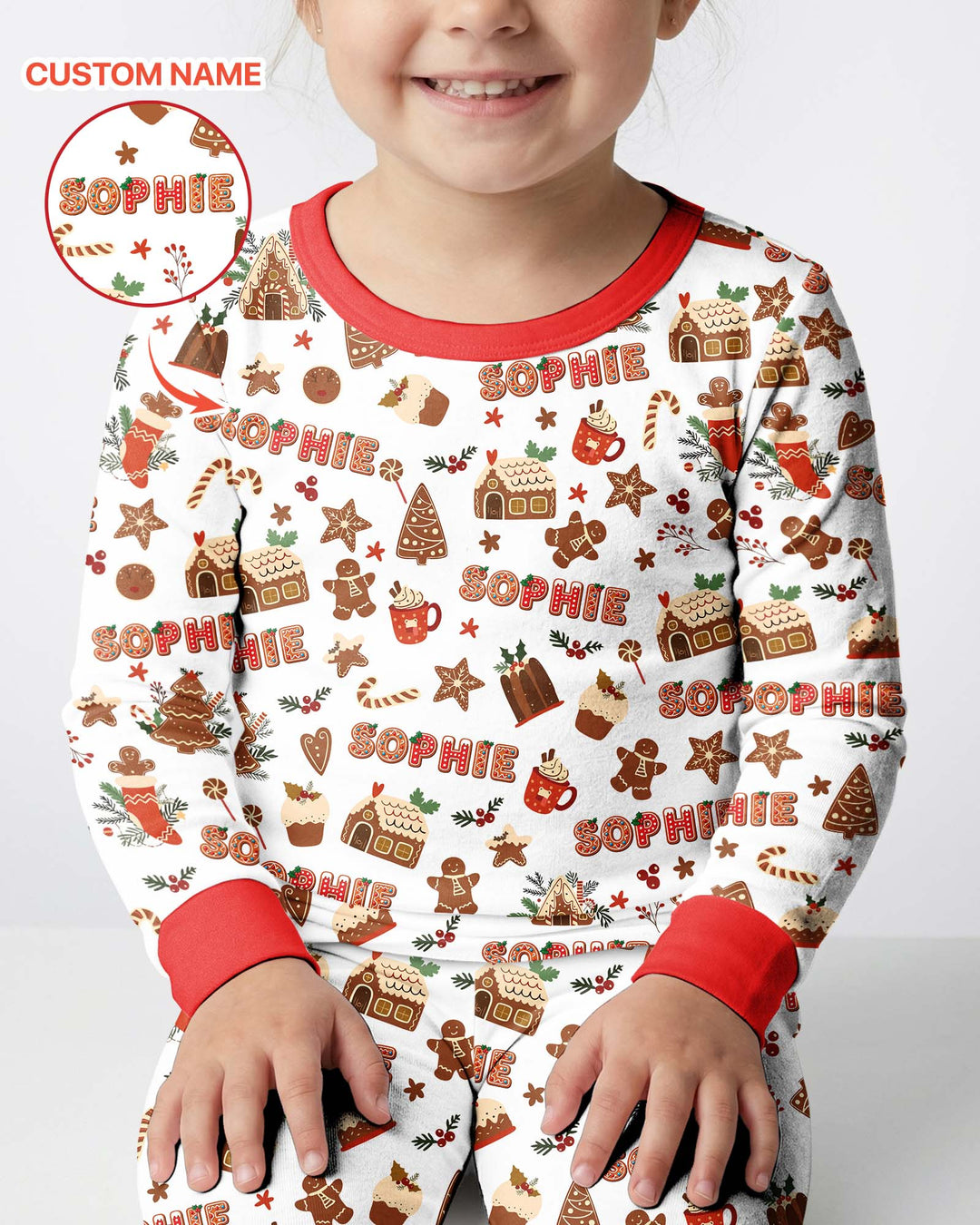 Personalized Gingerbread Christmas Bamboo Two Piece Long Sleeve Pajama Set