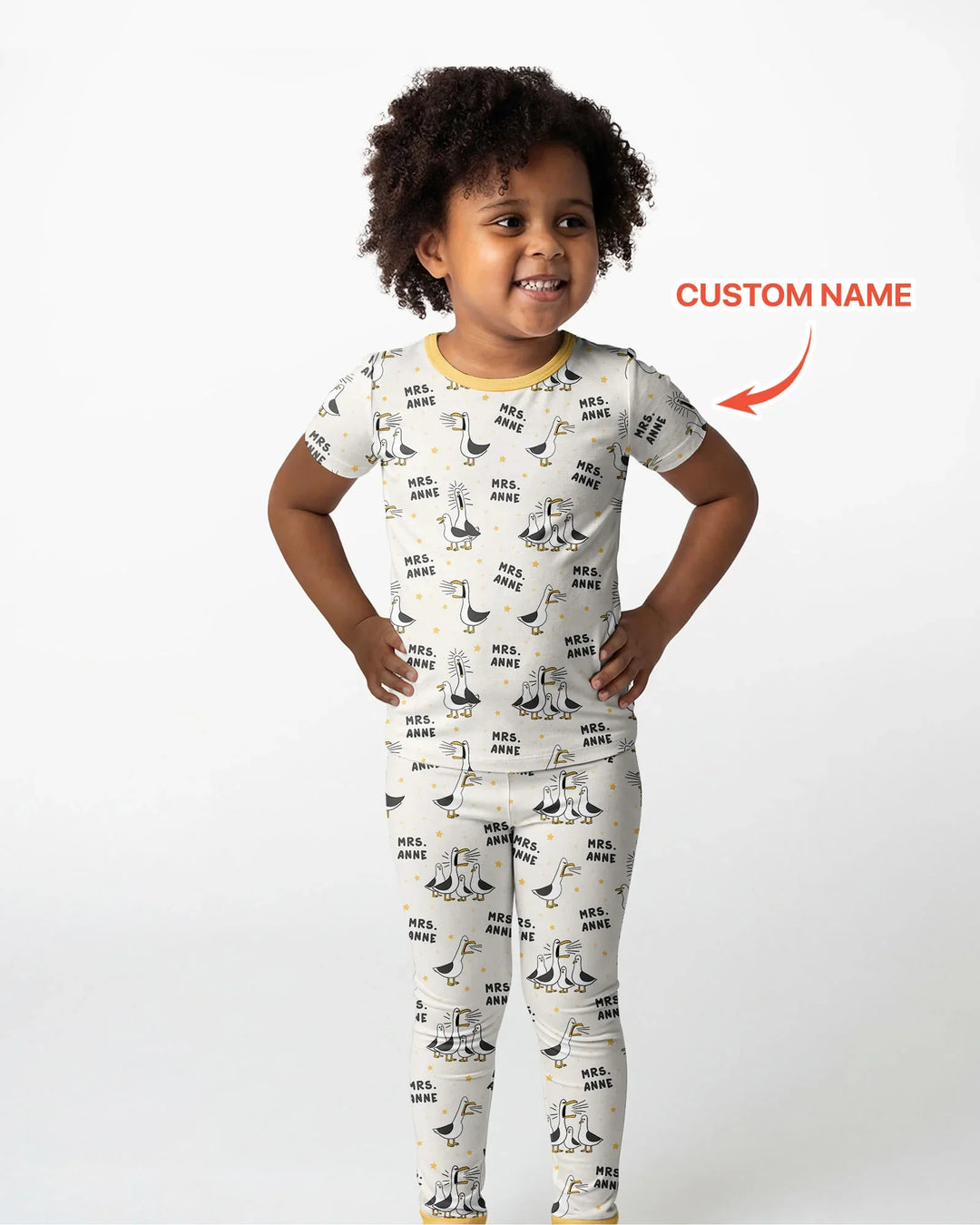 Custom Funny Seagulls Teacher Bamboo Two Piece Short Sleeve Pajama Set
