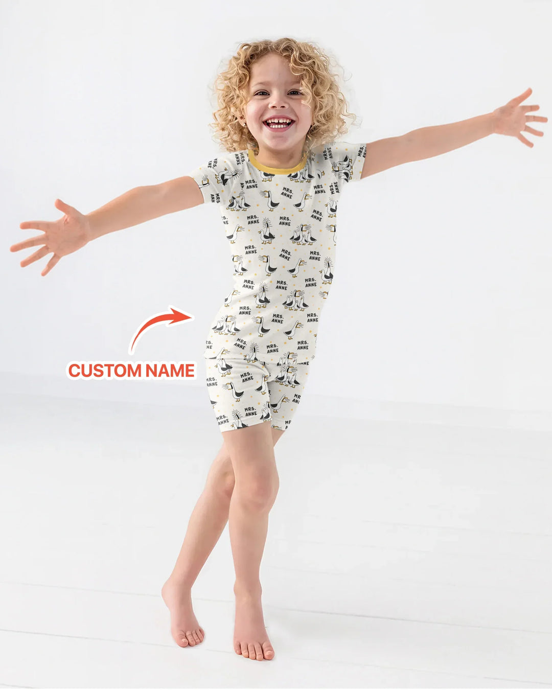 Custom Funny Seagulls Teacher Bamboo Two Piece Short Sleeve Shorts Pajama Set
