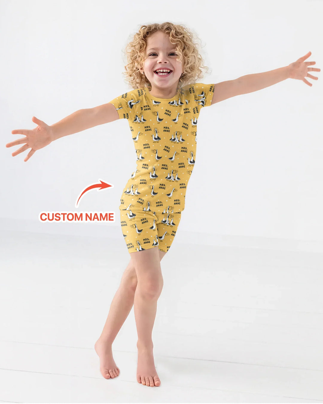 Custom Funny Seagulls Teacher Bamboo Two Piece Short Sleeve Shorts Pajama Set