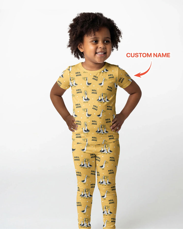 Custom Funny Seagulls Teacher Bamboo Two Piece Short Sleeve Pajama Set