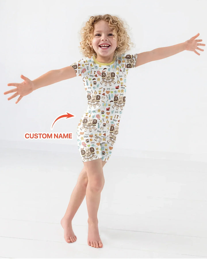 Custom Kids Name Best Dad Ever Bamboo Two Piece Short Sleeve Shorts Pajama Set