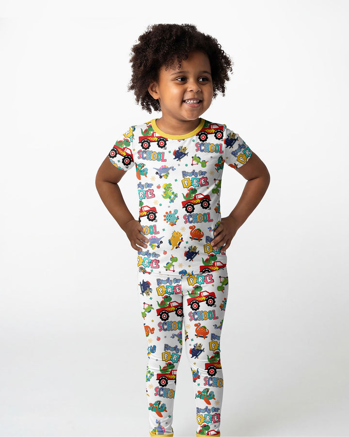First Day of Preschool T-Rex Bamboo Two Piece Short Sleeve Pajama Set