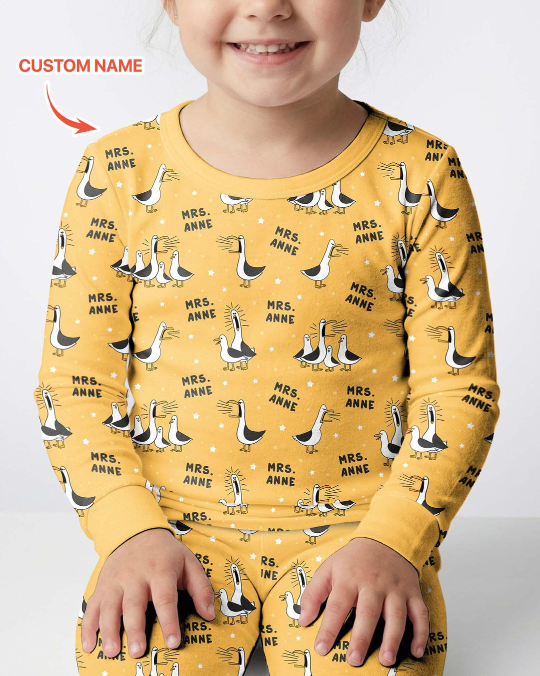 Custom Funny Seagulls Teacher Bamboo Two Piece Long Sleeve Pajama Set