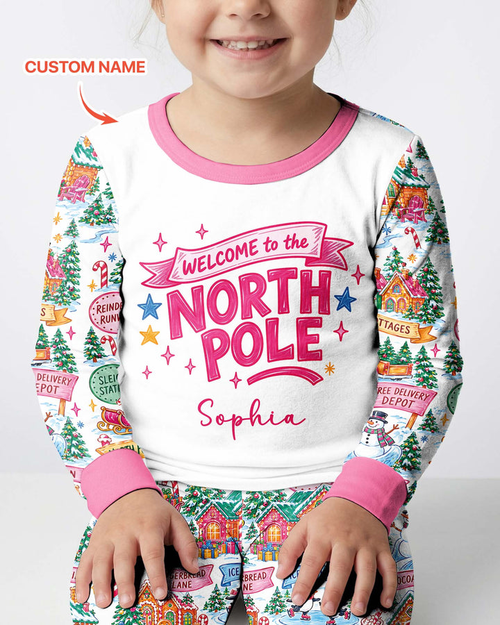 Welcome to North Pole Custom Name Bamboo Two Piece Long Sleeve Pajama Set