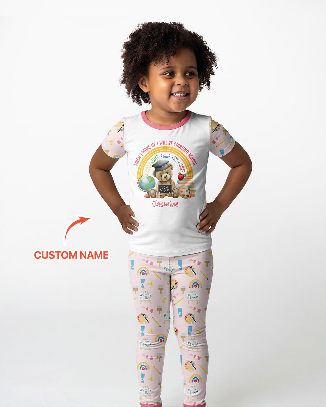 Custom Name When I Wake Up I Will Be Starting School Bamboo Two Piece Short Sleeve Pajama Set