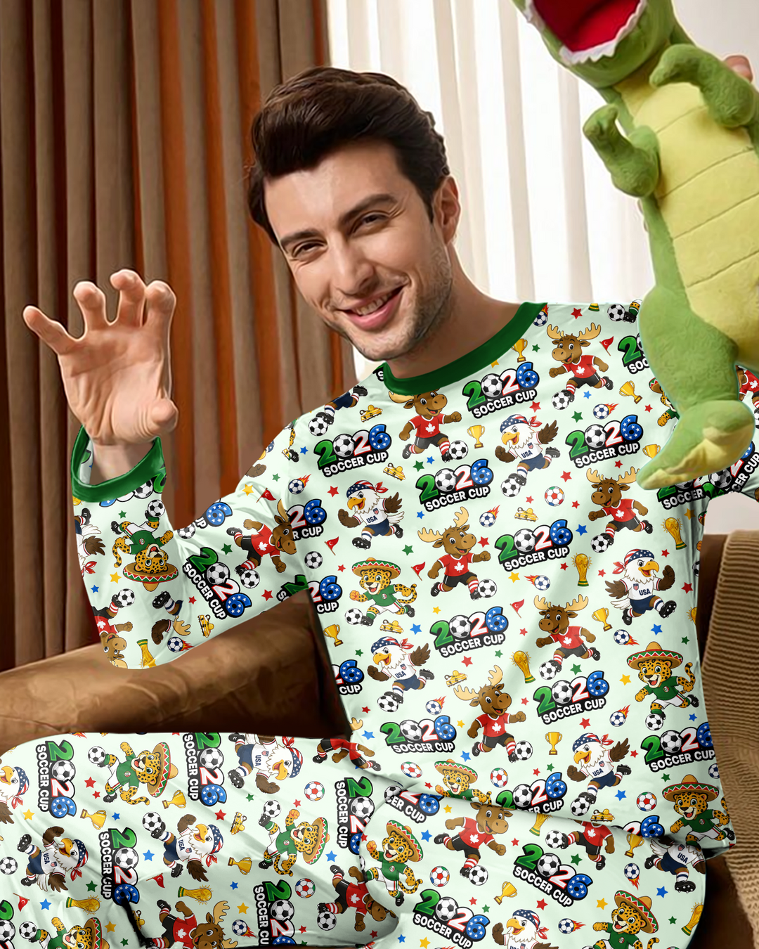Soccer Cup Cute Mascots Bamboo Men's Pajama Set