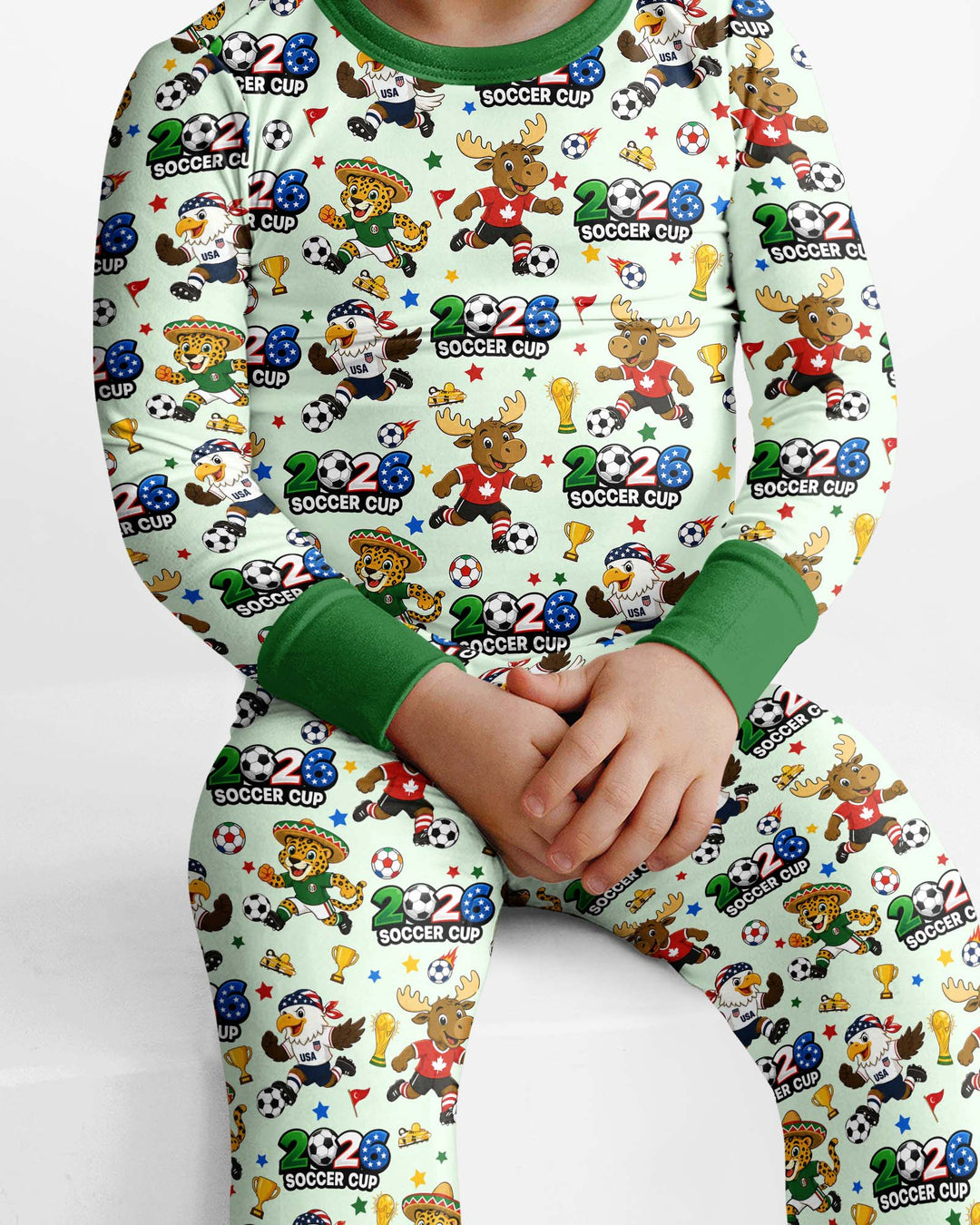 Soccer Cup Cute Mascots Bamboo Two Piece Long Sleeve Pajama Set