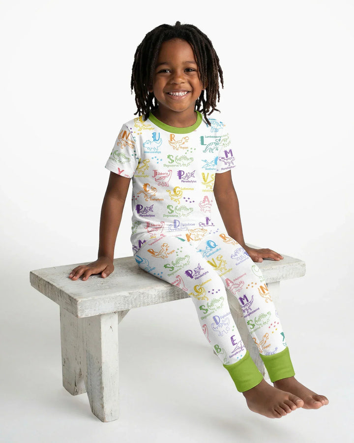 Dino Alphabet ABC Bamboo Two Piece Short Sleeve Pajama Set