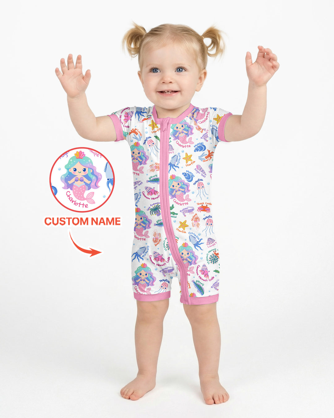 Personalized Cute Mermaid Bamboo Shorty Zippy