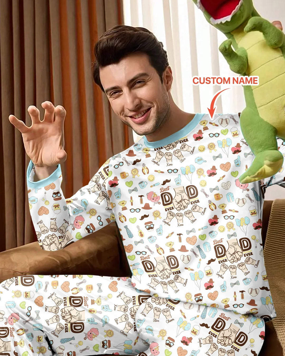Custom Kids Name Best Dad Ever Bamboo Men's Pajama Set
