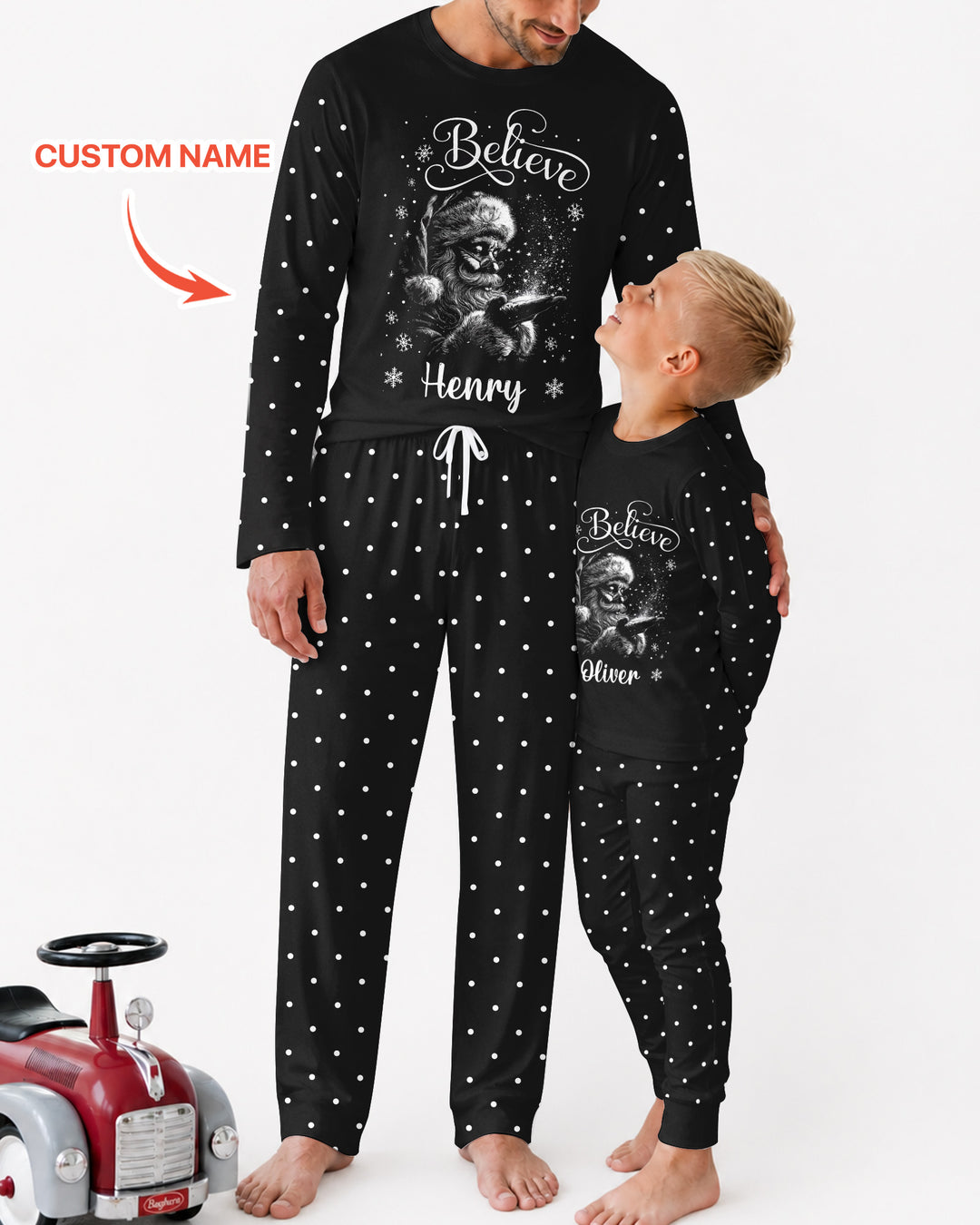 Custom Name Vintage Believe Santa Bamboo Men's Pajama Set