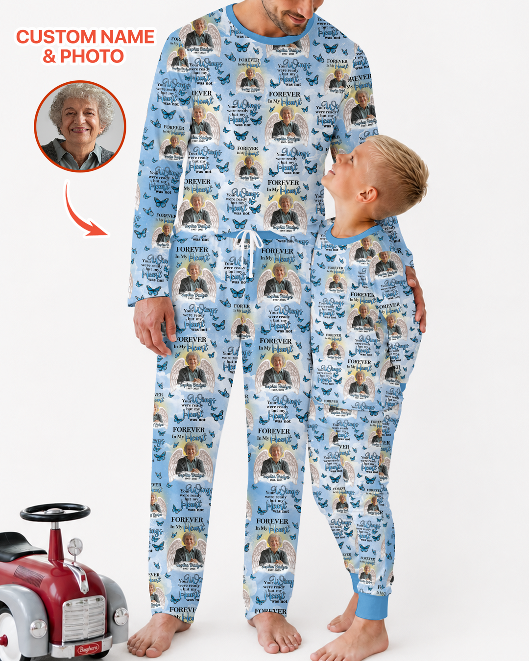 Custom Photo Forever In My Heart Family Matching Bamboo Men Pajama Set