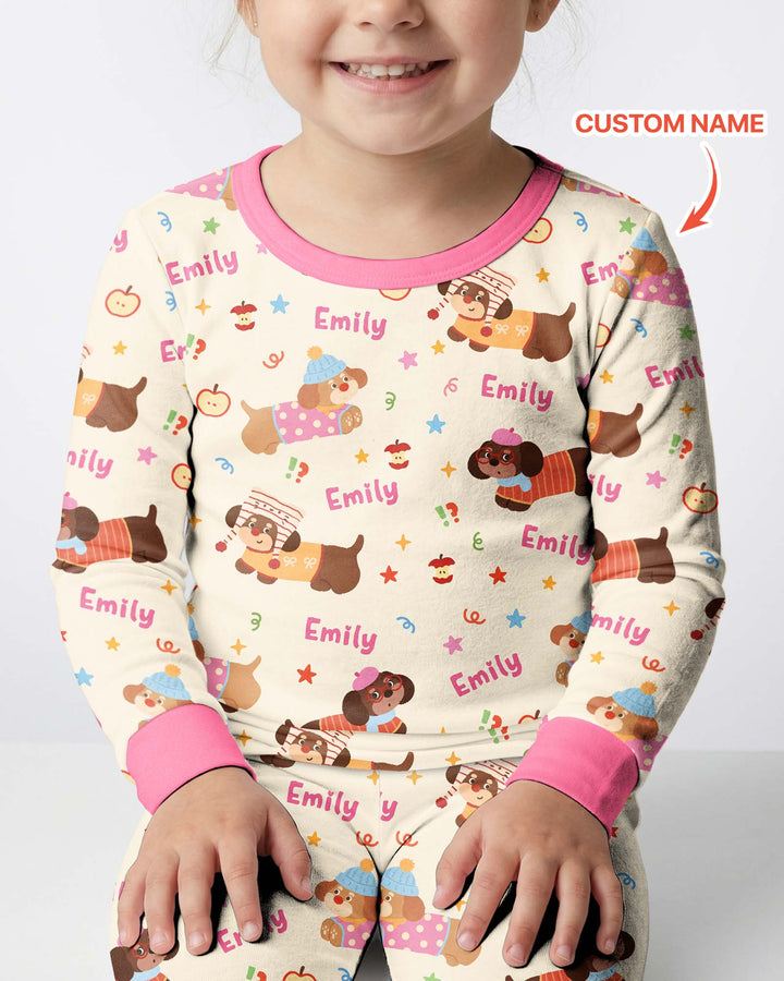 Cute Cozy Puppy Bamboo Two Piece Long Sleeve Pajama Set