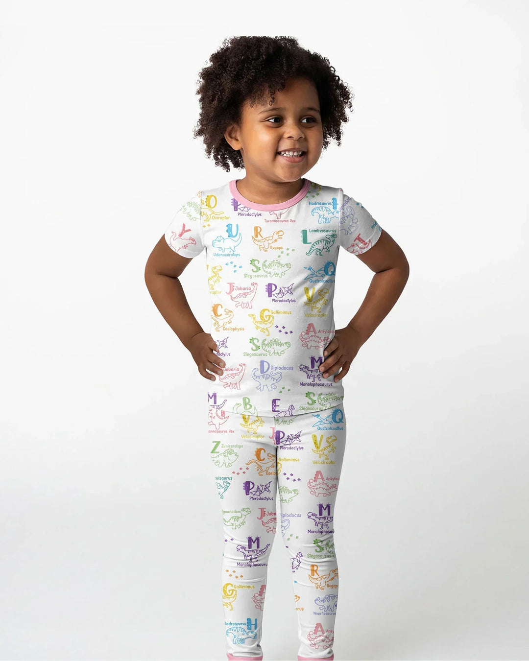 Dino Alphabet ABC Bamboo Two Piece Short Sleeve Pajama Set