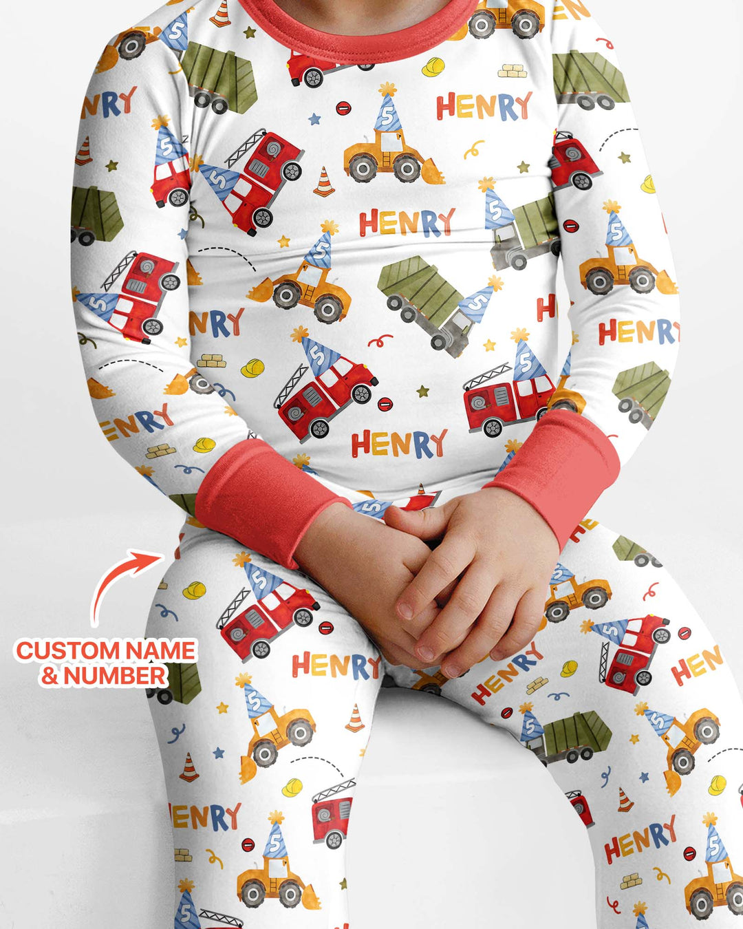 Personalized Birthday Trucks Bamboo Two Piece Long Sleeve Pajama Set