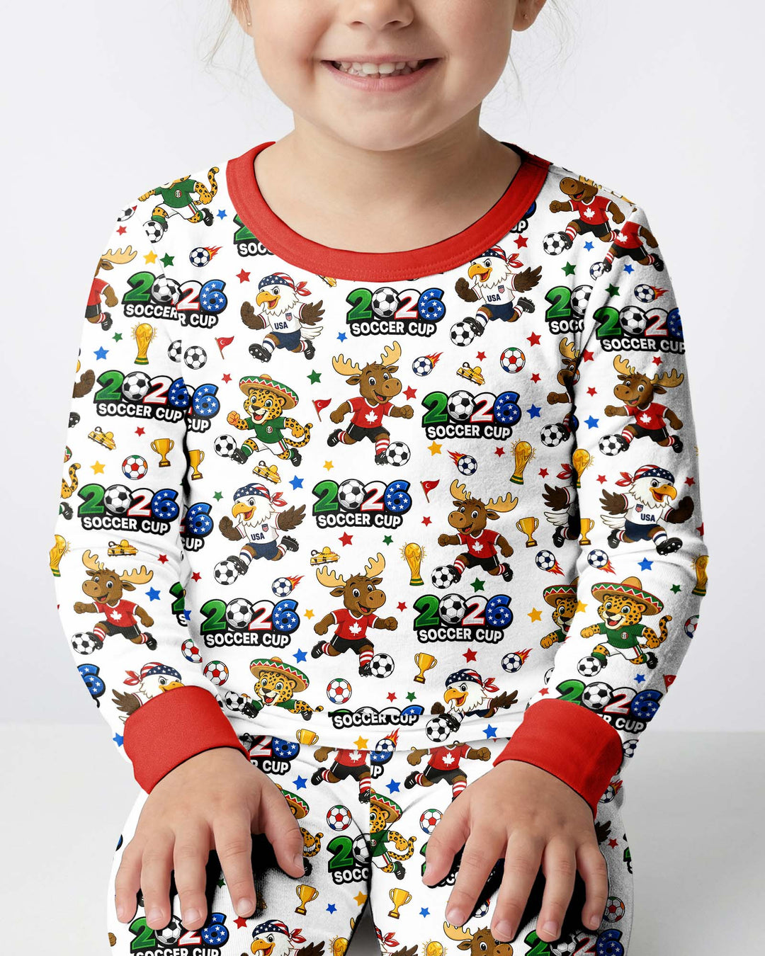 Soccer Cup Cute Mascots Bamboo Two Piece Long Sleeve Pajama Set