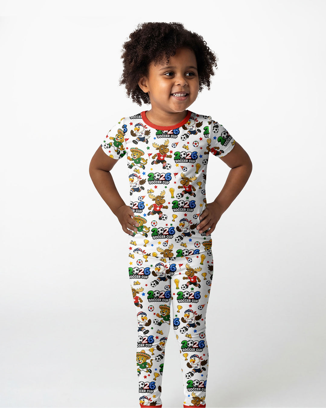 Soccer Cup Cute Mascots Bamboo Two Piece Short Sleeve Pajama Set