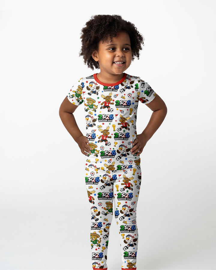 Soccer Cup Cute Mascots Bamboo Two Piece Short Sleeve Pajama Set