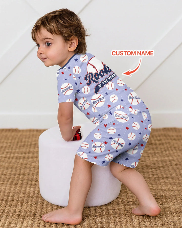 Custom Name Rookie of The Year Matching Bamboo Two Piece Short Sleeve Shorts Pajama Set