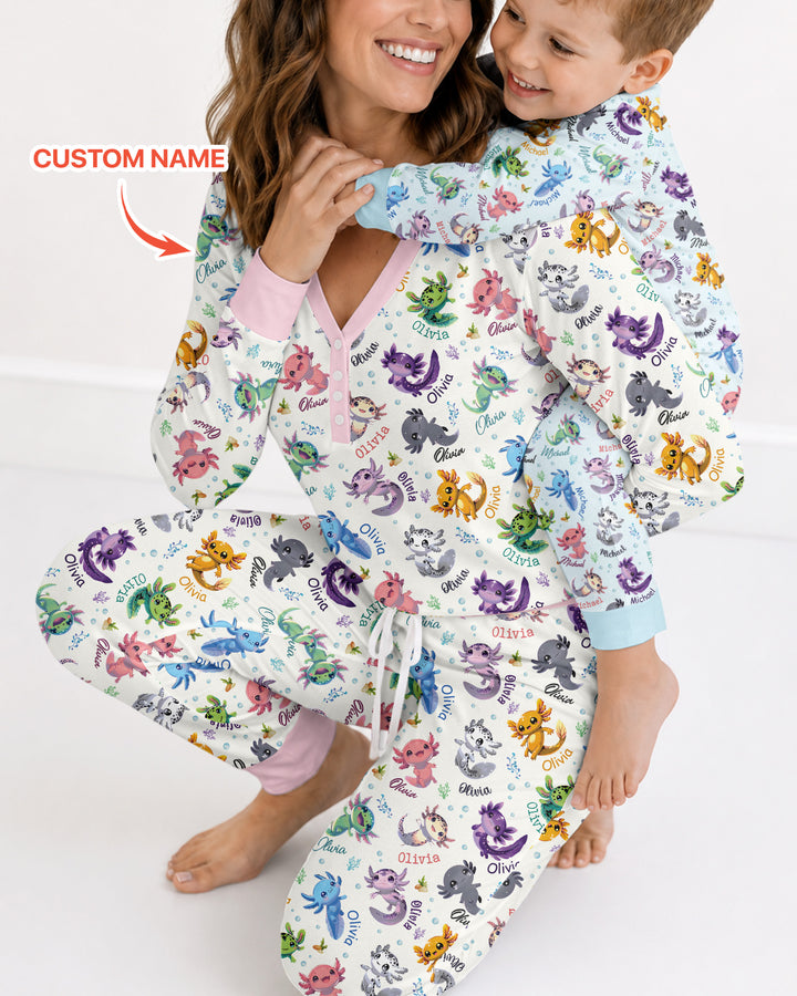 I Love You Axolotl Custom Name Bamboo Women Pajama Set