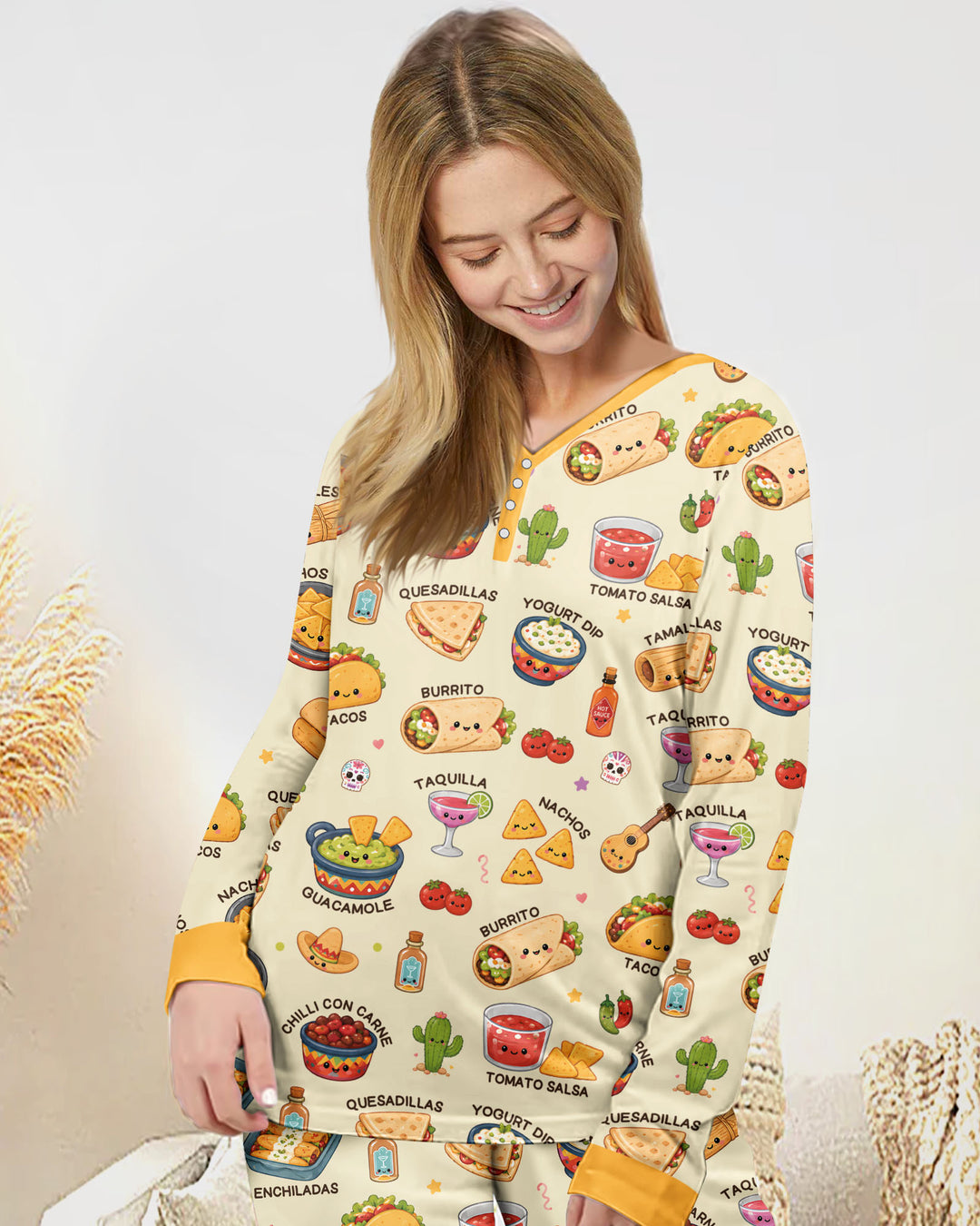 Plantilla de conjunto de pijama de mujer de bambú