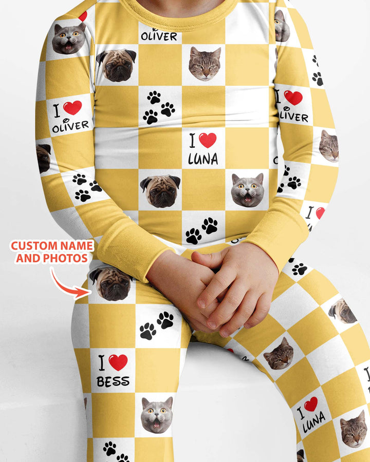 Custom Photo I Love My Best Friend Dog/ Cat Bamboo Two Piece Long Sleeve Pajama Set