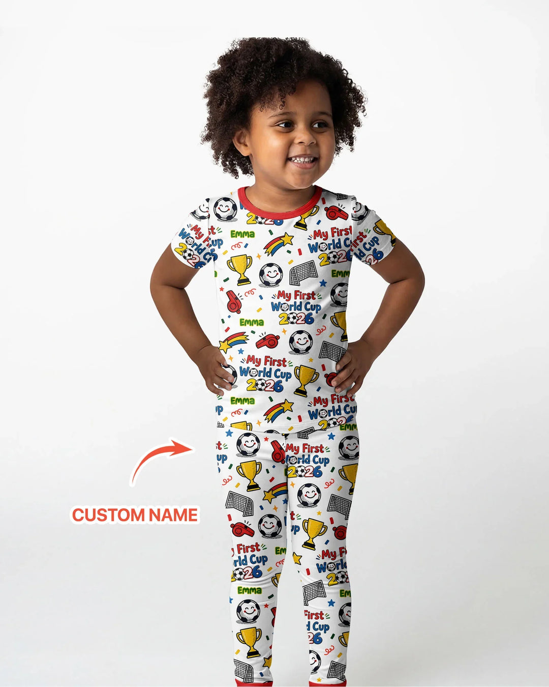 Custom Name My First Soccer Cup Bamboo Two Piece Short Sleeve Pajama Set
