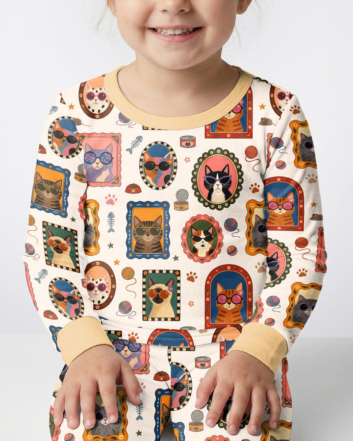 Vintage Cat Portraits Bamboo Two Piece Long Sleeve Pajama Set
