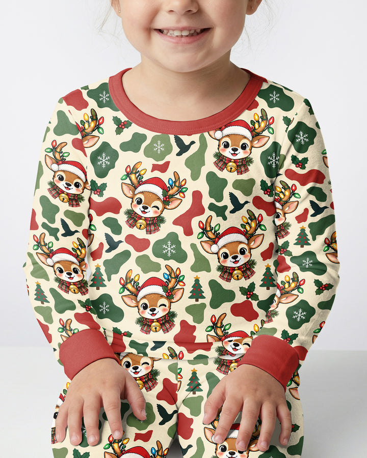 Christmas Deer Hunting Camo Bamboo Two Piece Long Sleeve Pajama Set