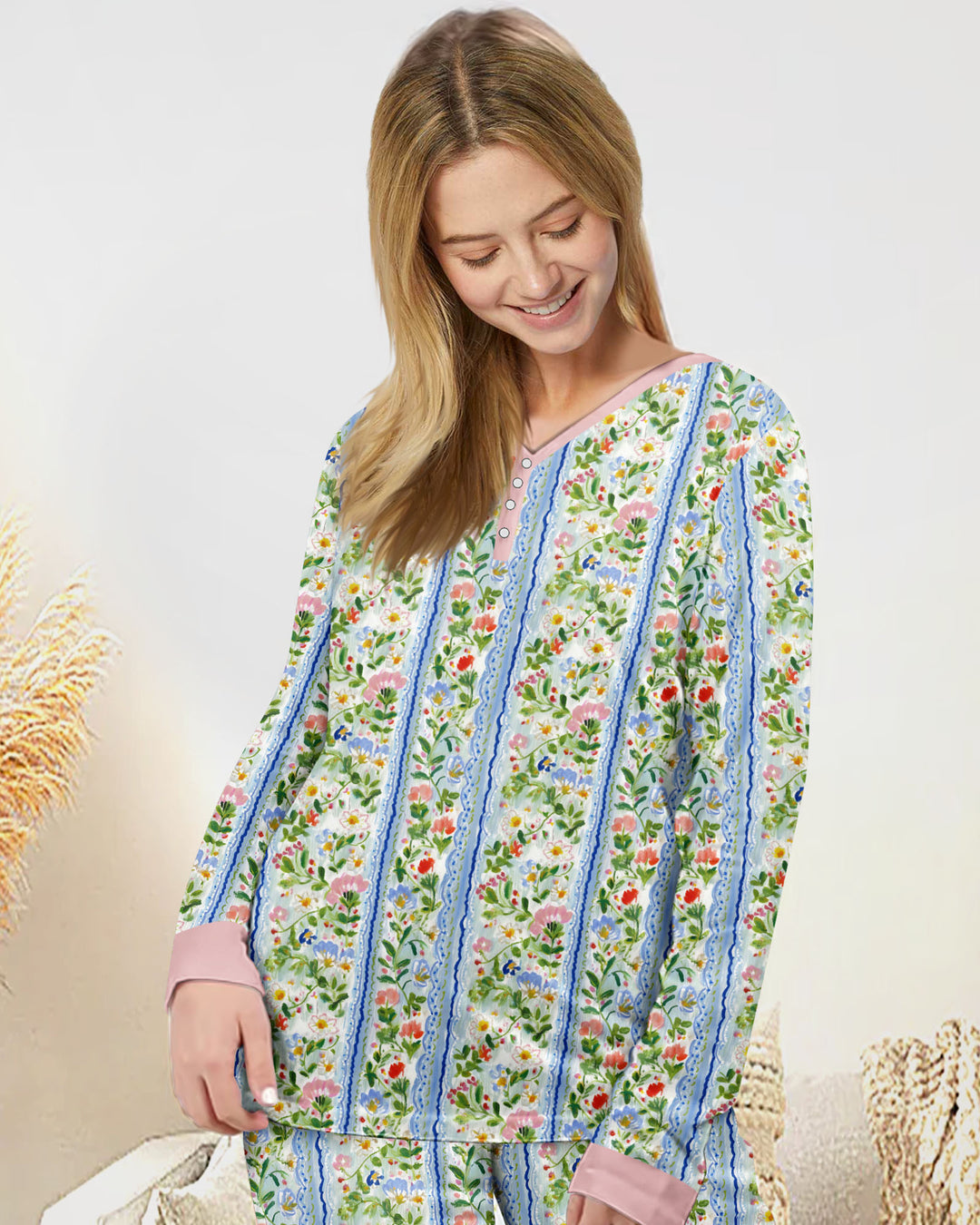 Paste Floral Girl Bamboo Women Pajama Set