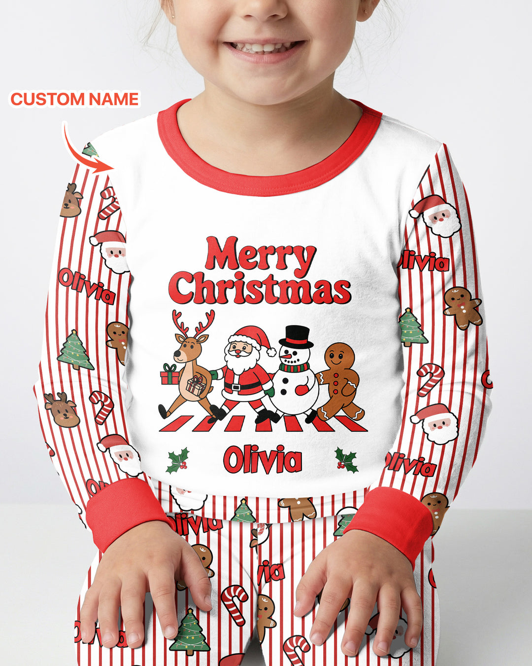 Custom Name Funny Christmas Crossing Bamboo Two Piece Long Sleeve Pajama Set