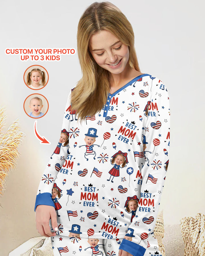 Custom Photo Best Patriotic Family Ever Bamboo Women Pajama Set