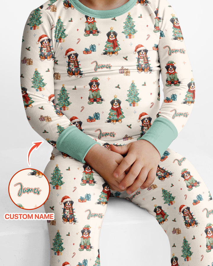 Christmas Bernese Mountain Dog Family Matching Bamboo Two Piece Long Sleeve Pajama Set