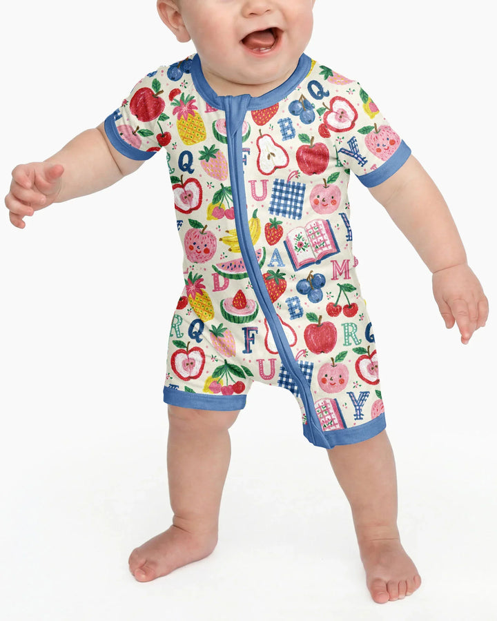 Back To School Fruit Alphabet Bamboo Shorty Zippy
