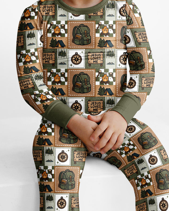 Camping Jesus Loves Me Bamboo Two Piece Long Sleeve Pajama Set