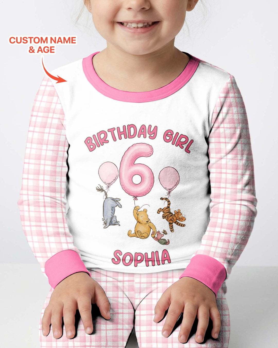 Little Bear Birthday Custom Name And Age Balloon Bamboo Two Piece Long Sleeve Pajama Set